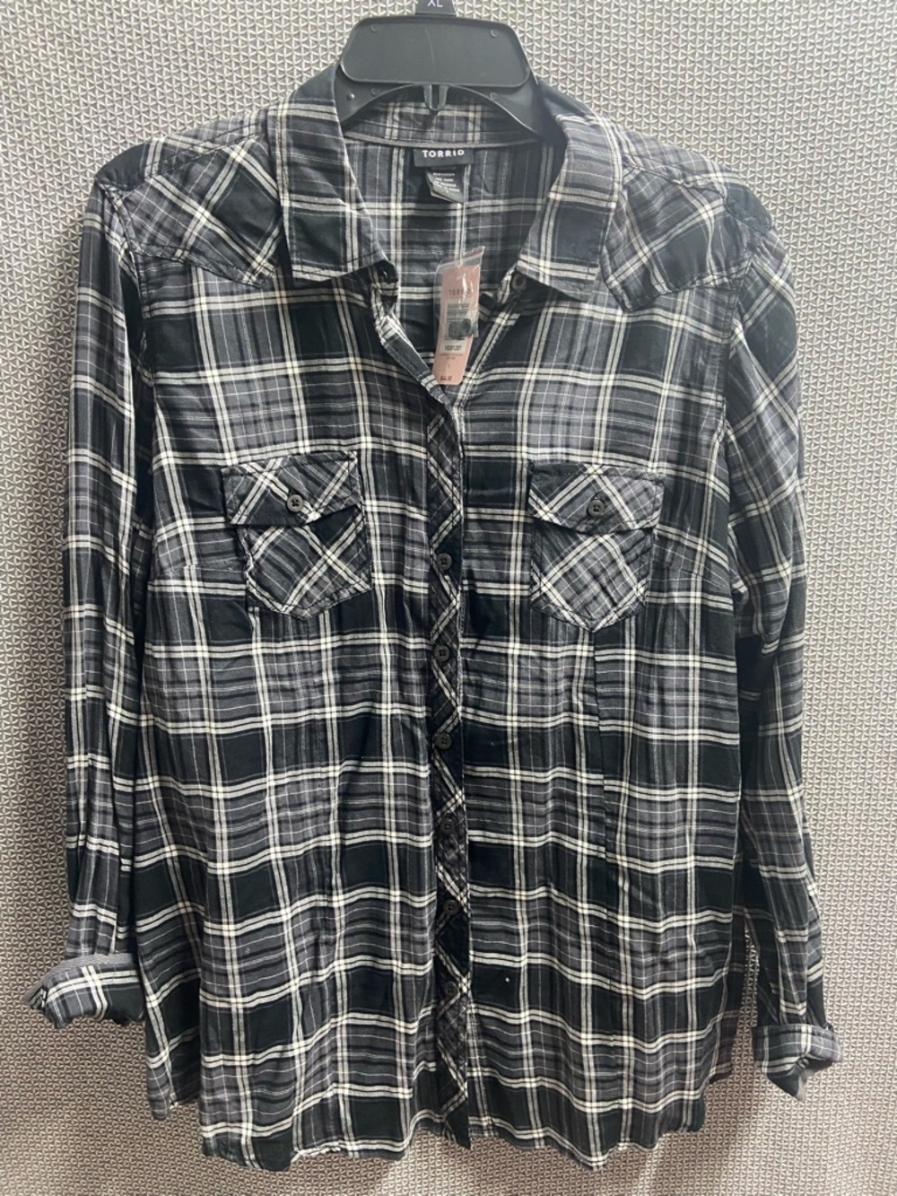 Torrid 1 1X NWT Western Boho Black and White Plaid Button-Down Shirt
